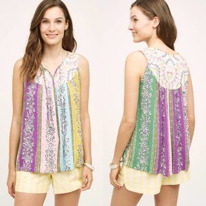 One September Larkspur Tank Embroidered Boho Patchwork Anthropologie Blouse